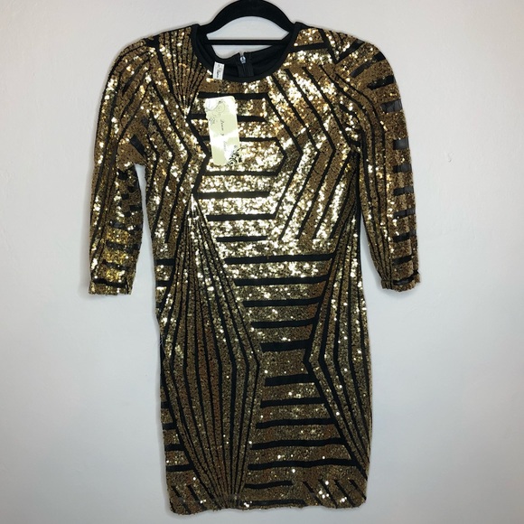 Dresses | Black Gold Sequin Dress | Poshmark